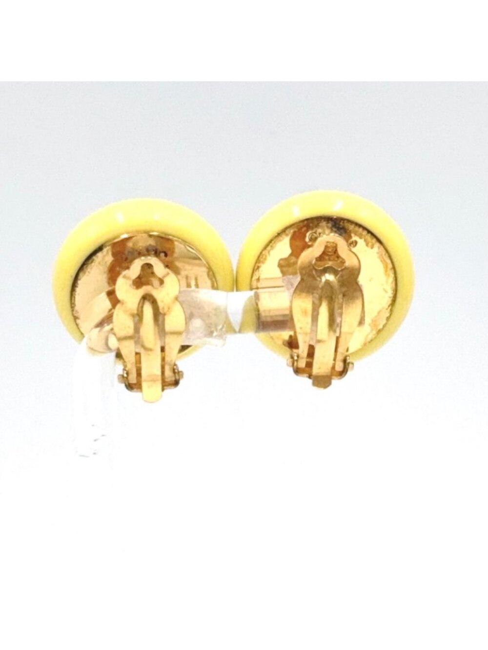 Chanel Color Plastic Studs Circle Faux Pearl Yellow Gold White Earrings - Picture 3 of 11